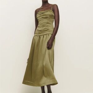 Reformation Zeya satin dress (Olive Oil Crinkle color) - sold out online!
